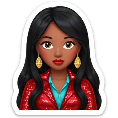 Tiffany Pollard with long black hair, red sequin outfit sticker