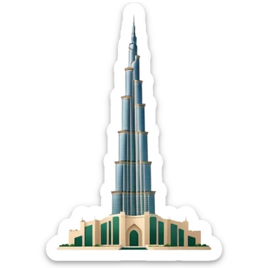 Burj Khalifa, minimalist light beige with dark green details, emoji style sticker