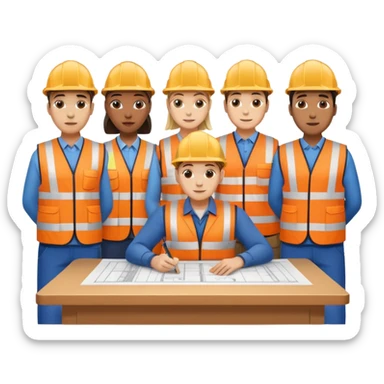 group of railway engineers behind a table sticker