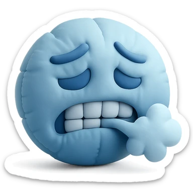 cold emoji with soft plush look, frosty breath, blue tones sticker