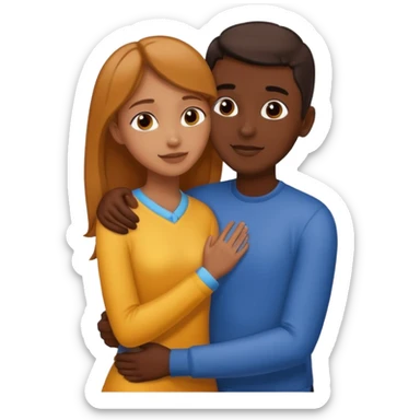 carmel girl and tall darkskin boy hugging  sticker