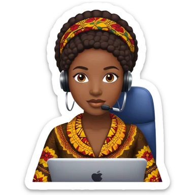 black female customer support agent wearing ankara sticker