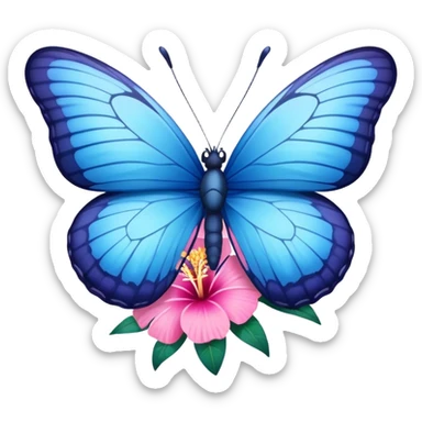 blue butterfly on a pink hawaiian flower sticker
