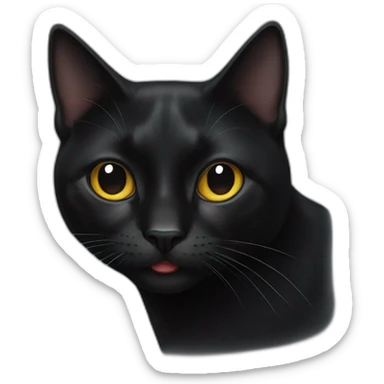 all-black cat with small tongue out facing forward sticker