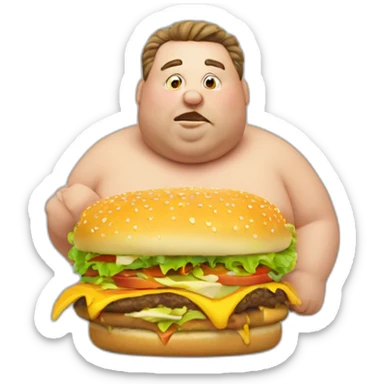 Fat guy eats cheeseburger sticker