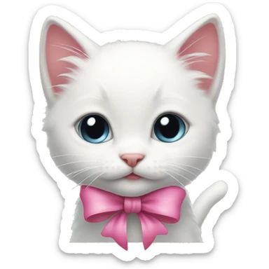 little white kitten with a pink bow sticker