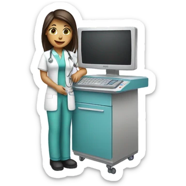 nurse attendant with a computer sticker