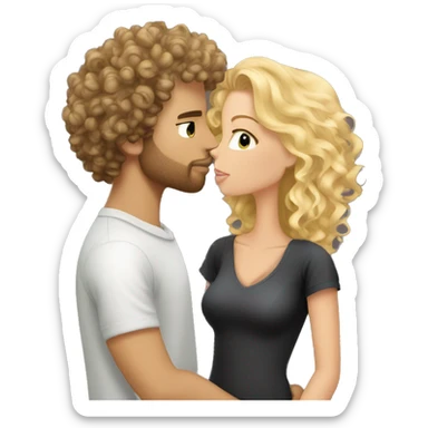 curly wavy hair hunk white man with scruff kissing pretty blonde woman sticker