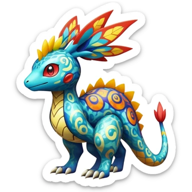 exotic fantasy-creature-Fakémon-Pokémon, full body, with random markings sticker