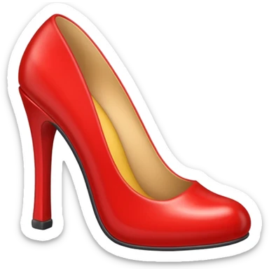 Generate a high-quality 3D cartoon-style emoji of a red high-heeled shoe, realistic shading, smooth gradient colors, rounded and cute appearance, simple white background, high-resolution. sticker