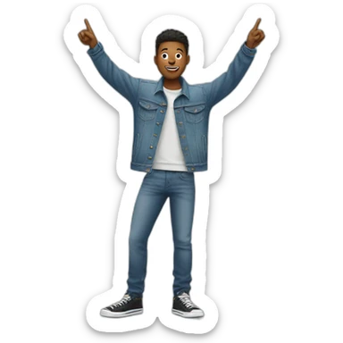 Cool person in denim jacket pointing upward  sticker