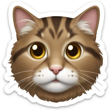 fluffy brown tabby cat with white neck and chest sticker