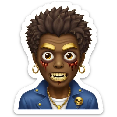 faça um homem zumbi, de cabelo crespo mostrando o dente de ouro sticker