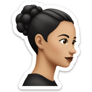 side profile of white girl with black ponytail and black blush sticker