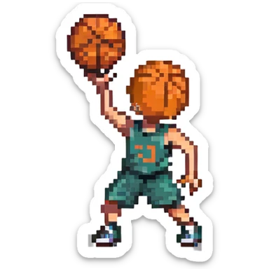 boy dribbling a basketball, pixel art style sticker