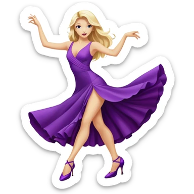long blonde hair, dancing a tango in a purple dress and purple heels  sticker