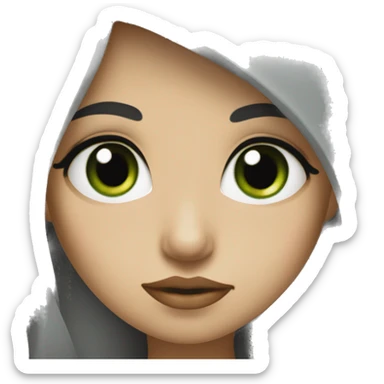 A girl with long black hair with big green eyes and big lips sticker