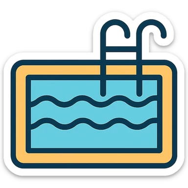swimming pool, lineal color icon with black outlines, simple and modern sticker