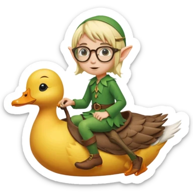 tiny forest elf blode hair with round glasses riding a wild duck sticker