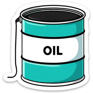 Oil barrel labeled OIL, minimalist design with soft gradients in sky blue, teal green, white, and light gray sticker