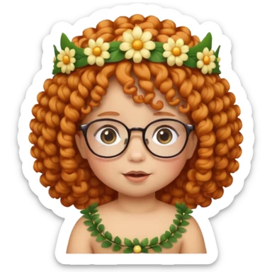 baby with big flower tiara ginger curly hair and glassess sticker