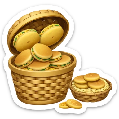 two baskets, one filled with money, another with colombian arepas sticker