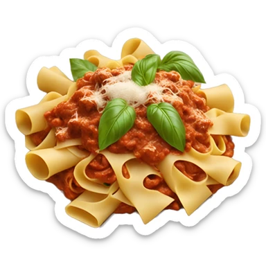 Plate of pappardelle topped with Bolognese sauce, cheese and basil  sticker