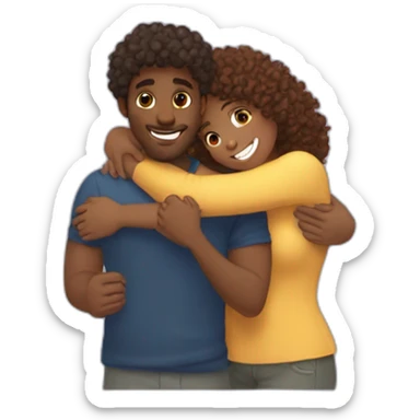 Fair girl hugging curly hair dusky guy and saying good morning  sticker