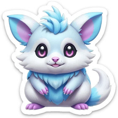  Shiny iridescent neon vibrant bioluminescent colorful pastel flourishing flurry fuzzy Absol-Minccino-Furret-Zangoose-Chinchilla-Stitch-fusion-animal-Fakémon-hybrid-creature  sticker