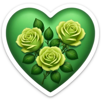 Green Heart with Little 3 green Roses around sticker