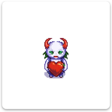 pixel art devil heart, small and chibi, black background sticker
