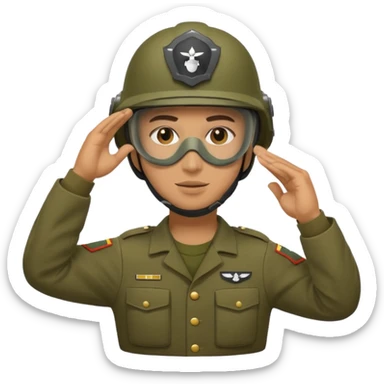 Soldier saluting with helmet + mask on sticker