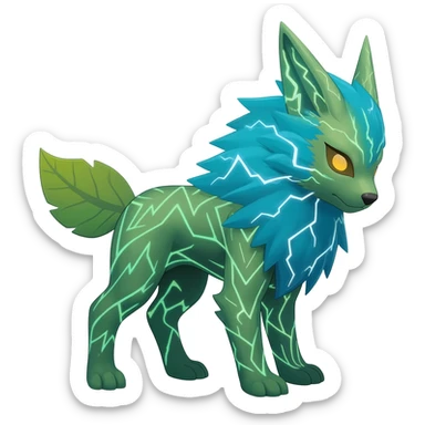 Bizarre edgy exotic patterned marked chevroned Fakémon-Pokémon-Vernid-Leafeon-Jolteon-creature sticker
