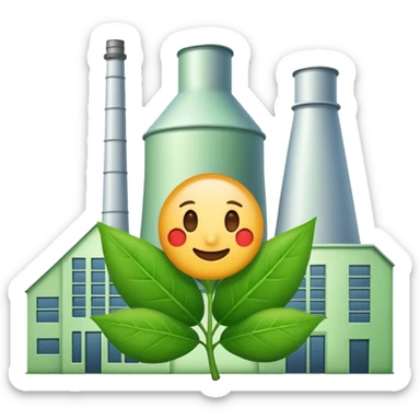factory with a green leaf for eco-friendly, emoji style sticker