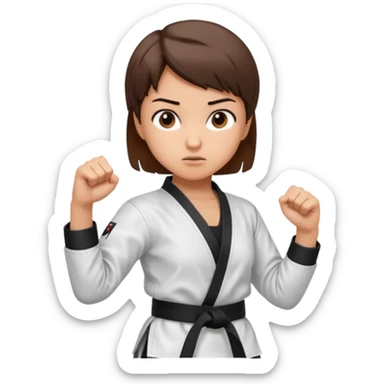 karate girl with black belt, brown short hair, action pose sticker