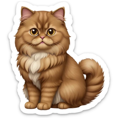 cinematic-[brown persian cat]-realistic-full-body-sitting-emoji,-tail-curled-playfully-around-its-paws,-head-tilted-dramatically,-fluffy-[brown]-fur,-simplified-yet-realistic-focused-features,-highly-detailed,-glowing-with-an-almost-sarcastic-glow sticker