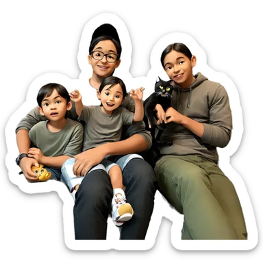 family time with kids and cat sticker