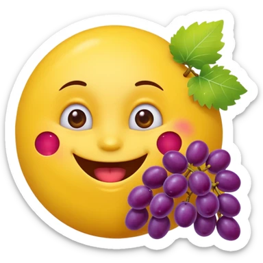 Yellow circular emoji eating grapes sticker