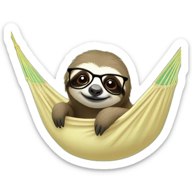 Female Sloth with glasses and a bun in a hammock sticker