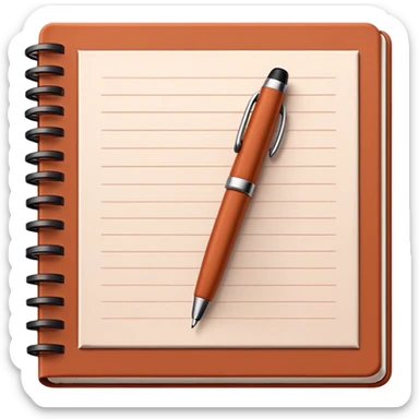 Open copybook and pen in dark terracotta color  sticker