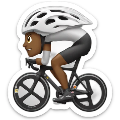 Ciclista-flaco-alto-barba negra- zapatillas de ruta blancas- casco blanco-licras negras-maillot blanco sticker