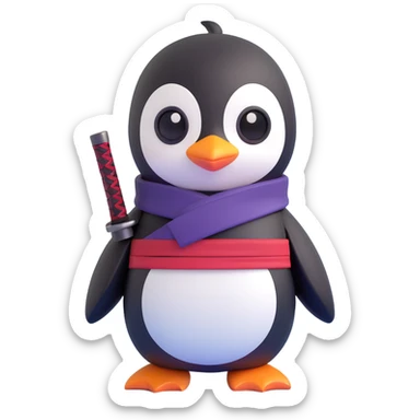 cute penguin dressed as a ninja, no background, minimum 1024x1024 sticker
