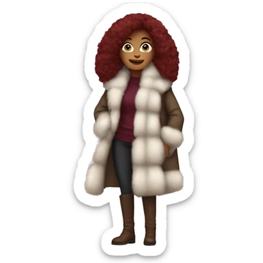 Burgundy haired Woman wearing big full length fur coat sticker
