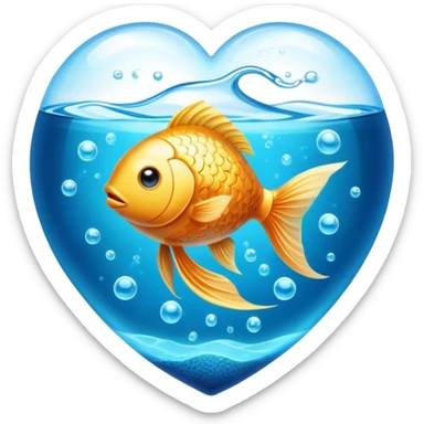 Golden fish in blue water transforming into an omega-3 capsule, with ethereal energy connecting to a heart and brain, showing the origin of omega-3 from fish sticker