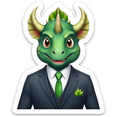 faces of different office green triceratops in a suit sticker