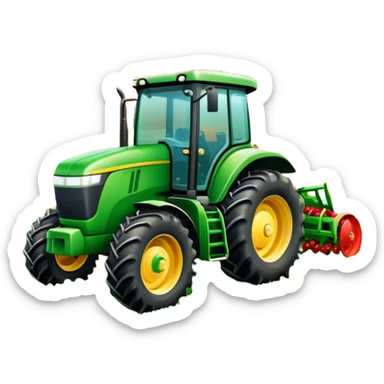 An icon featuring a large farming tractor in the middle of a lush field, with crops ready for harvest. The design includes farming tools, a barn in the distance, and a vibrant landscape, symbolizing the immersive world of agricultural simulation. Transparent background. sticker