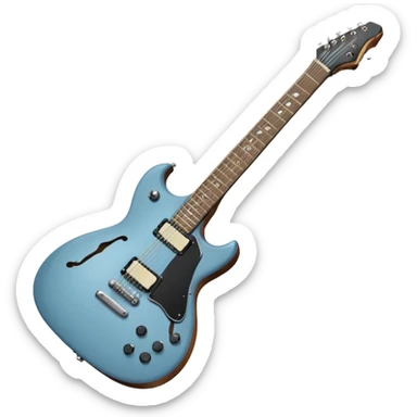 A gray-blue electric guitar with a black pick guard and only one volume knob sticker