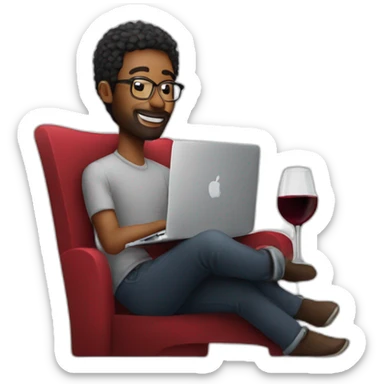 designer working on macbook pro drinking a glass of red wine sticker