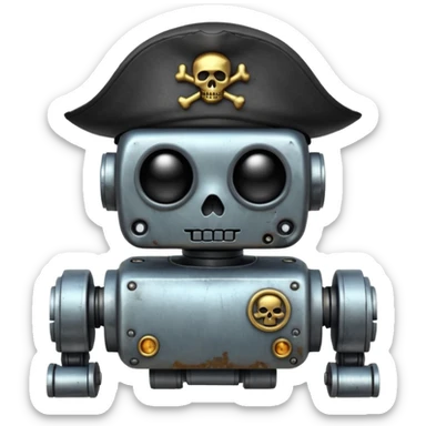 Make a one eye pirate robot with a x skull in its hat sticker