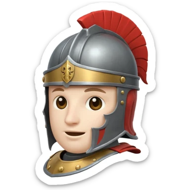 round emoji head with roman empire gray knight helmet sticker